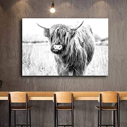 Print Rustic Highland Cow Print, Cattle Wall Art, Black And White, Animal Photography, Modern Minimalist Farm Animal Print, Digital Download Art Wall Art Boys Room Decor Canvas Posters Prints Oil Pain