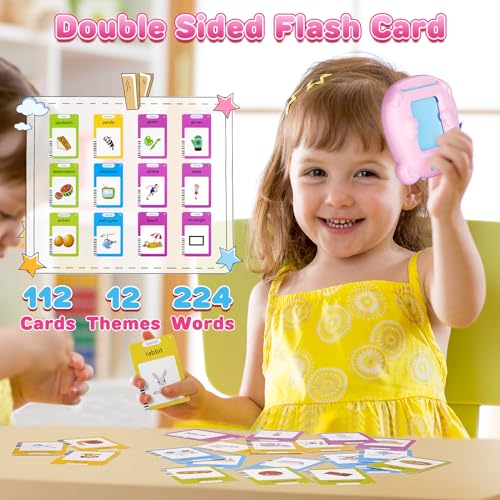 Talking Flash Cards for Toddlers, Early Educational Toys for 2 3 4 5 6 Year Old Boys Girls, 224 Words 112 Double Sided Flashcards Preschool Learning Reading Toys Montessori Interactive Gifts for Kids