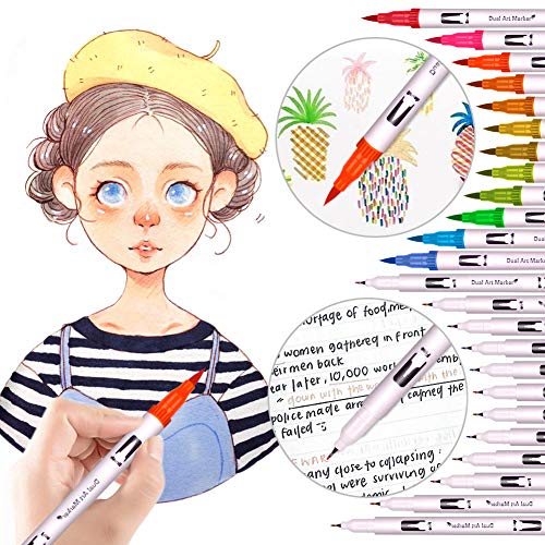 Bonala 132 Colouring Pens Fineliner Brush Tip Pens Art Markers for Calligraphy Adult Colouring, Sketching, Painting–Gift for Kids and Adults (132 white)…