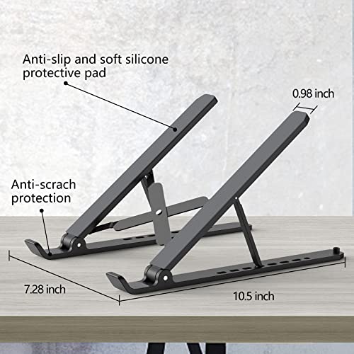 Tonmom Laptop Stand for Desk, Adjustable Laptop Riser ABS+Silicone Foldable Portable Laptop Holder, Ventilated Cooling Notebook Stand for 10-15.6” Laptops,Tablet-Black