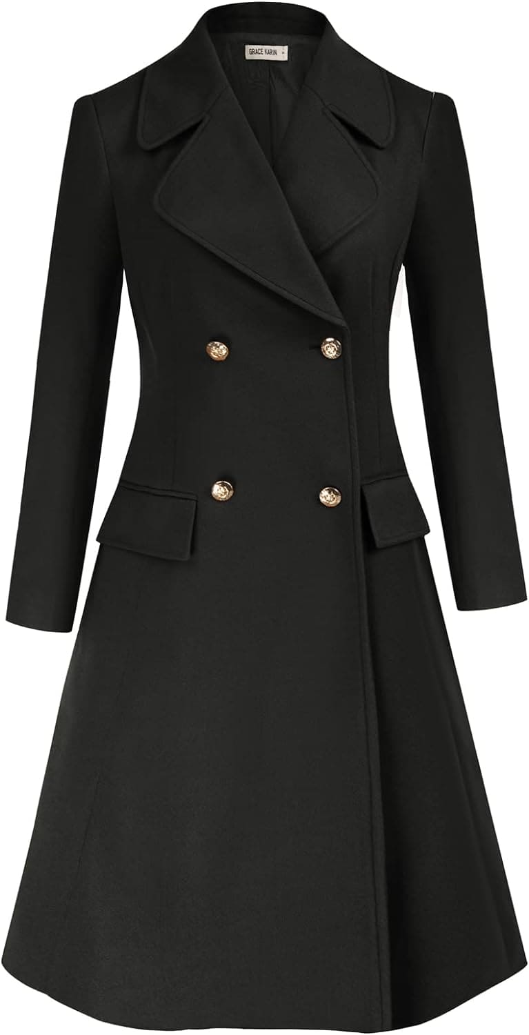 GRACE KARIN Winter Coats for Women UK Warm Long Duffel Coats Double Breasted Chunky Jackets