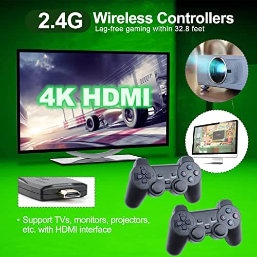 Retro Game Stick - Revisit Classic Games with Built-in 9 Emulators, 20,000+ Games, 4K HDMI Output, and 2.4GHz Wireless Controller for TV Plug and Play, Black (GAME-64-Black)