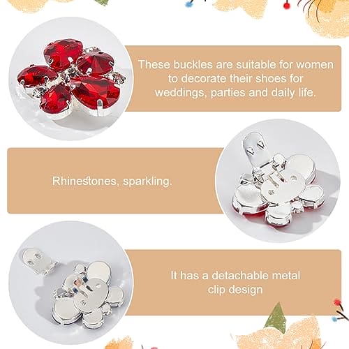 FINGERINSPIRE 2PCS Detachable Crystal Shoe Clips Ruby Rhinestones Shoe Buckles Exquisite Butterfly Shape Shoes Jewelry Decoration for Women Bridal Pumps Heels Flats Clutch Shoes Dress Hats Bags