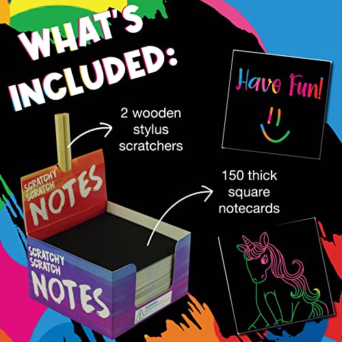 PURPLE LADYBUG Rainbow Scratch Notes Mini Craft Kits - with 150 Scratch Art Papers + 2 Wooden Stylus - Fun Christmas Stocking Fillers Kids - Unique Gifts for Kids, Teens, & Adults