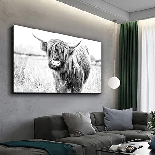 Print Rustic Highland Cow Print, Cattle Wall Art, Black And White, Animal Photography, Modern Minimalist Farm Animal Print, Digital Download Art Wall Art Boys Room Decor Canvas Posters Prints Oil Pain