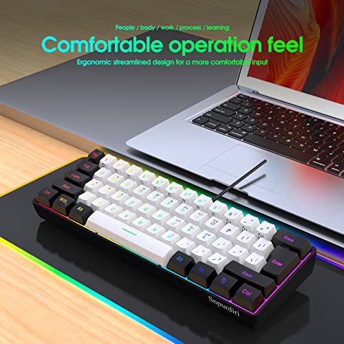 Snpurdiri 60% Wired Gaming Keyboard, True RGB Mechanical Feeling,Ultra-Compact Mini Keyboard with Detachable Cable,Black and White and Color