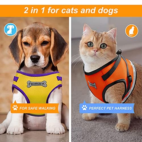 FEimaX Dog Harness and Lead Set, No Pull Adjustable Pet Mesh Harnesses with Nylon Leash and Reflective Strips, Escape Proof Cat Walking Vest Fit for Small Medium Dogs Cats