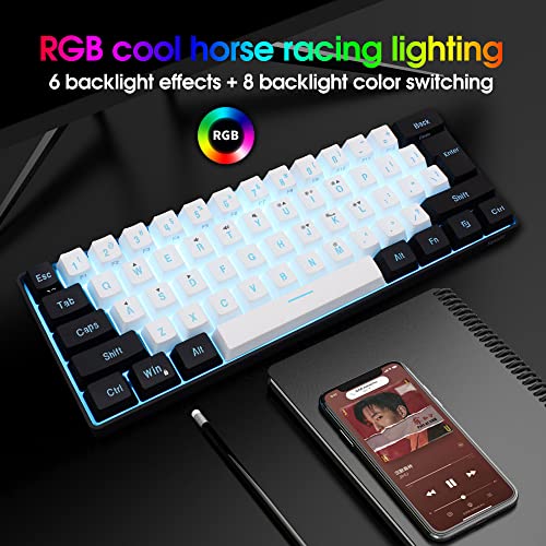 Snpurdiri 60% Wired Gaming Keyboard, True RGB Mechanical Feeling,Ultra-Compact Mini Keyboard with Detachable Cable,Black and White and Color