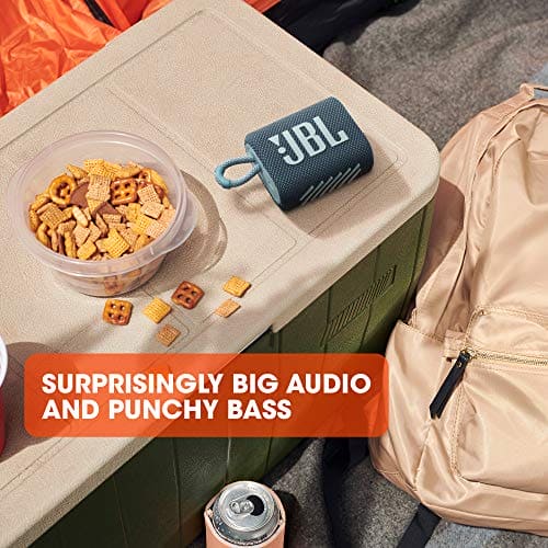 JBL GO 3 - Wireless Bluetooth portable speaker, 5 Hours of Playtime, integrated loop for travel with USB C charging cable, in black