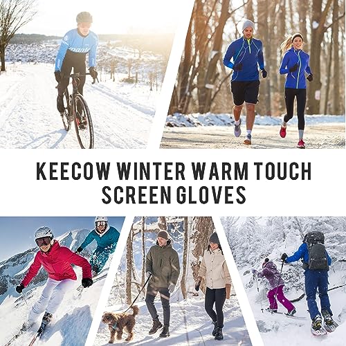 KEECOW Winter Gloves for Mens & Womens,Thermal Warm Knit Touchscreen Gloves with Fleece Lining for Running Ski Outdoor（Black）