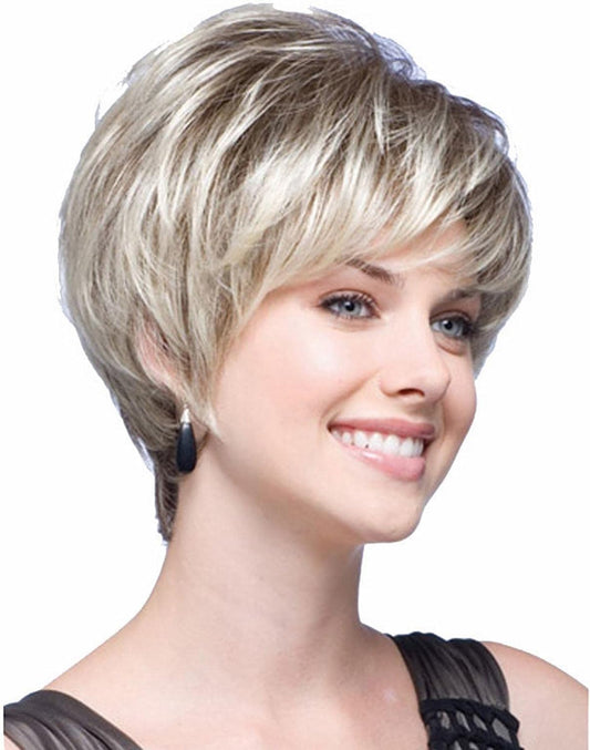 Women's Wig Short Hair Fashion Light Gold Fiber Wig Women's Light Gold Short Hair Lace Front Wigs Human Hair (Gold, One Size)