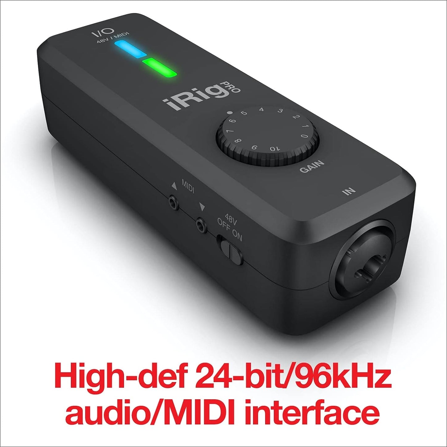 IK Multimedia iRig Pro I/O - Fully Equipped Pocket Audio, MIDI Interface, Recording Studio Quality Sound, 24 bits/96 kHz, Additional Essential Functions for Mobile Recording(Black)