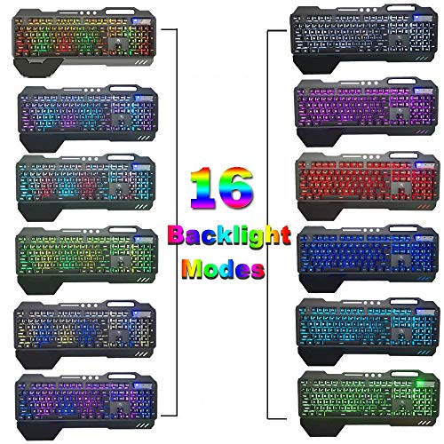 Wired Gaming Keyboard and Mouse Sets RGB LED Backlit Metal Plate 104 Keys Hand rest Usb Gamer Light Up Keyboard 2400DPI Optical 6 Buttons PC Game Mouse + Mousepad Compatible with Laptop Computer