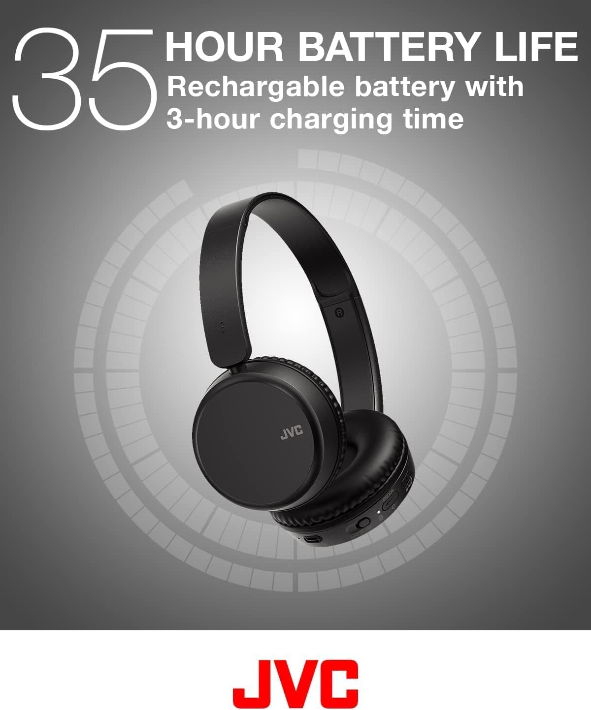 JVC HA-Z37W-B Wireless Bluetooth On Ear Headphones, 35 hours listening time (Black)