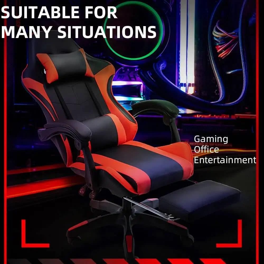 Gaming Chair Ergonomic Computer Chair Office Chair Desk Swivel Chair Adjustable Reclining Footrest Cushion Red New!