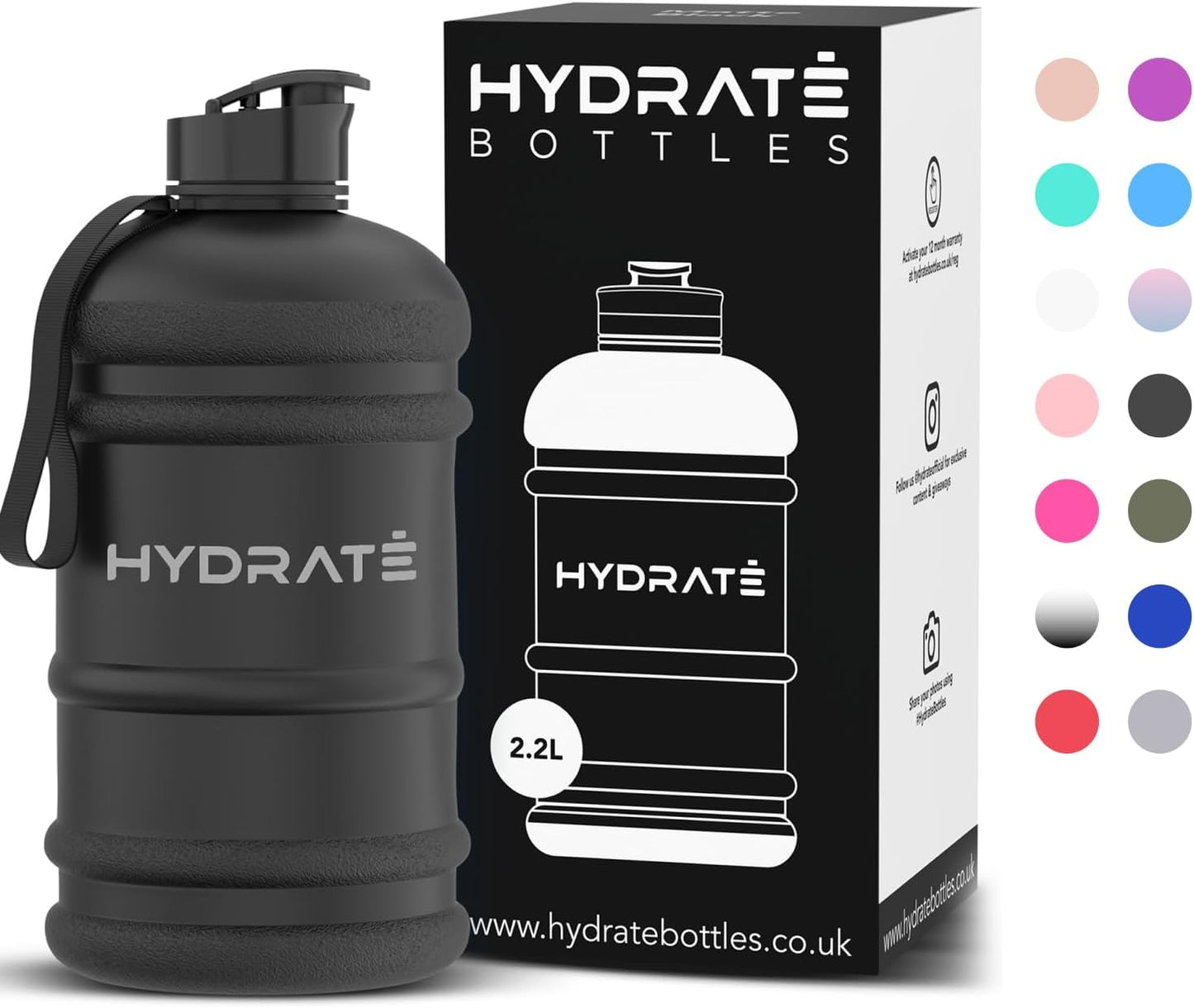 HYDRATE XL Jug Half Gallon Water Bottle with Nylon Carrying Strap & Leak-Proof Flip Cap - 2 Liter Water Jug - Large Capacity for Gym, Workouts, Sports, Running, Jogging, Travel - Matte Nude (74 oz)