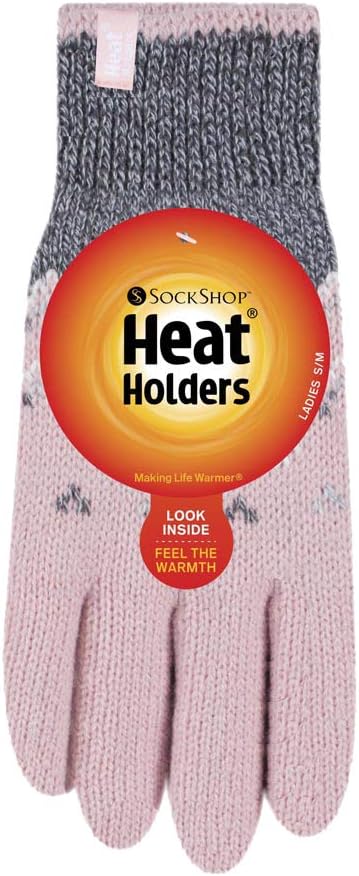 HEAT HOLDERS - Ladies Cute Striped Fairisle Warm Knitted Fleece Lined Winter Thermal Gloves