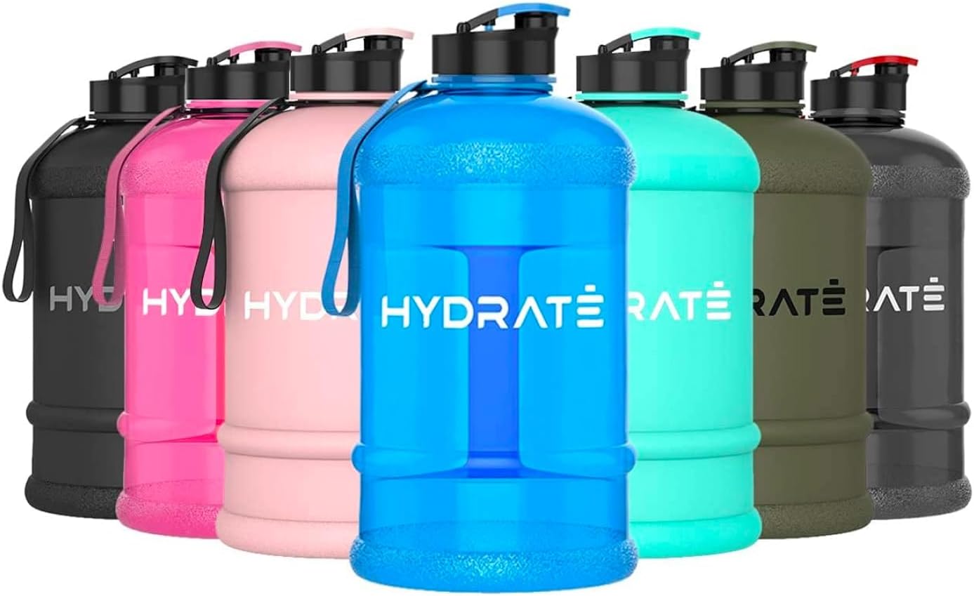 HYDRATE XL Jug Half Gallon Water Bottle with Nylon Carrying Strap & Leak-Proof Flip Cap - 2 Liter Water Jug - Large Capacity for Gym, Workouts, Sports, Running, Jogging, Travel - Matte Nude (74 oz)