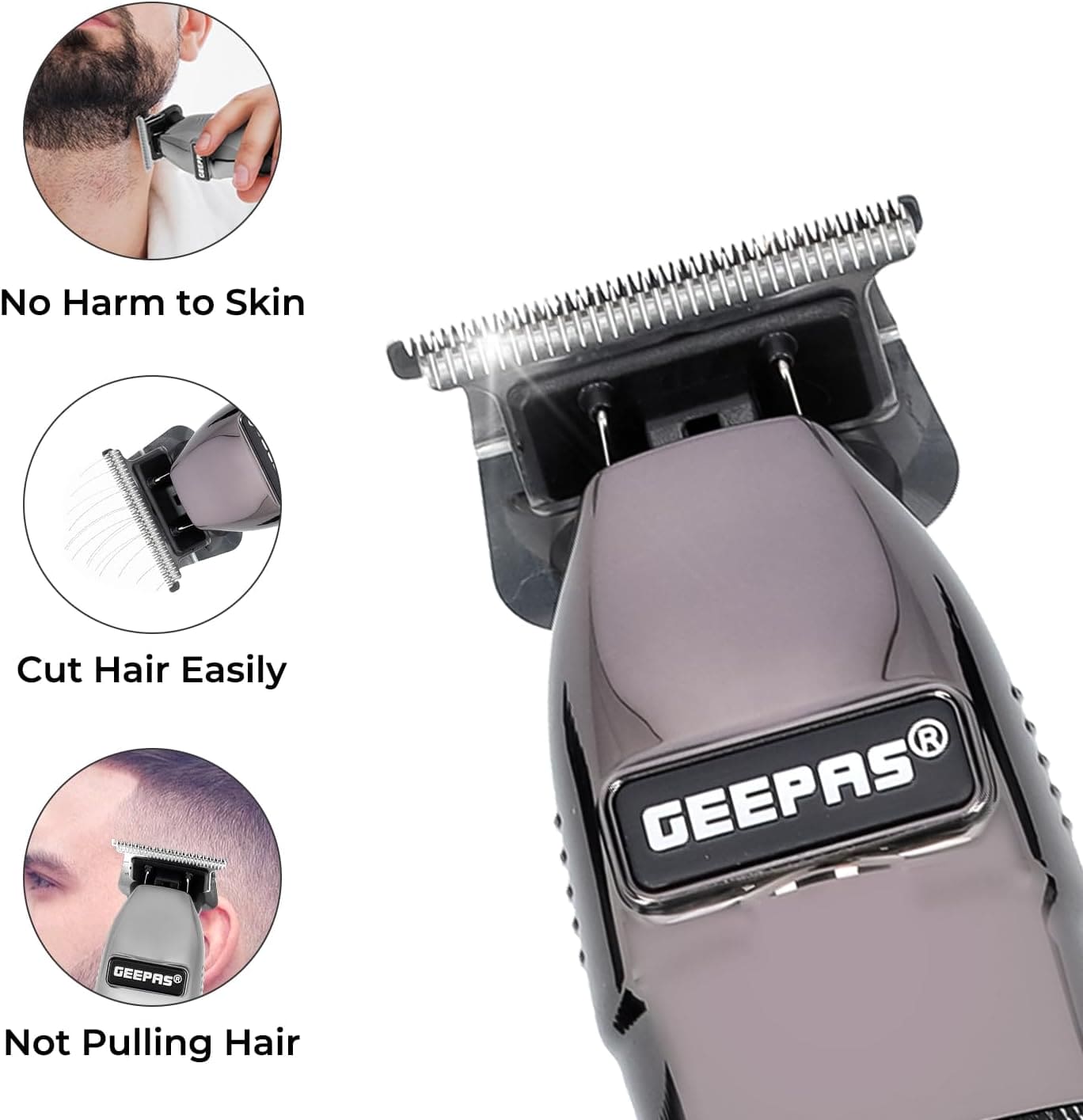 Geepas Hair Clipper – Electric Stubble Beard Trimmer, Hair Clipper – Creates Fine Lines Contours - Cordless Electric Hair Clipper – USB Rechargeable Battery, LED Display – 1.5/3/6/9 mm Guide Comb