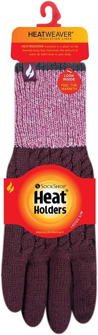 HEAT HOLDERS - Ladies Cute Striped Fairisle Warm Knitted Fleece Lined Winter Thermal Gloves