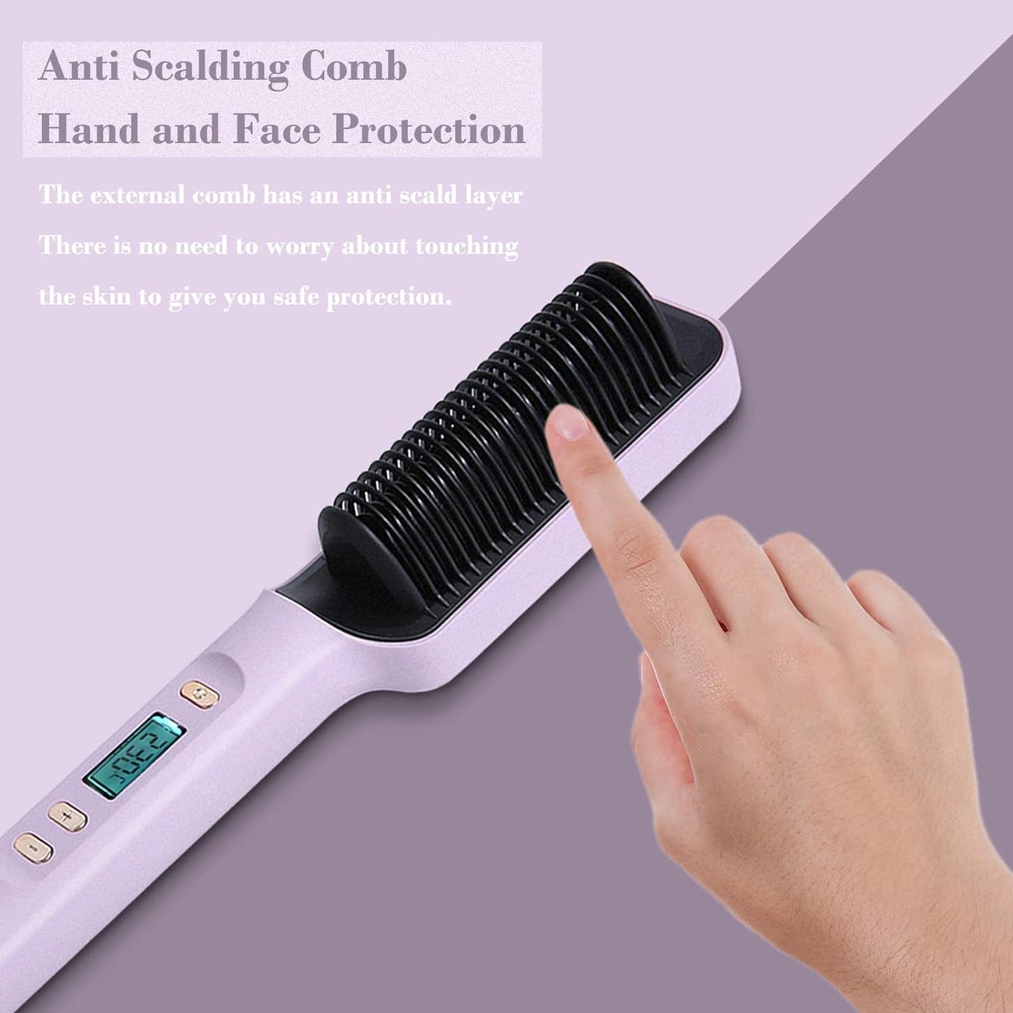 Hair Straightener, Hair Straightener Brush 2 Minutes Fast Heating LCD Display, Temperature Adjustment 80-230°C Smooth Hair Curl, Negative Ion Straightener Comb, 360° Rotating Power Cord(Gray)