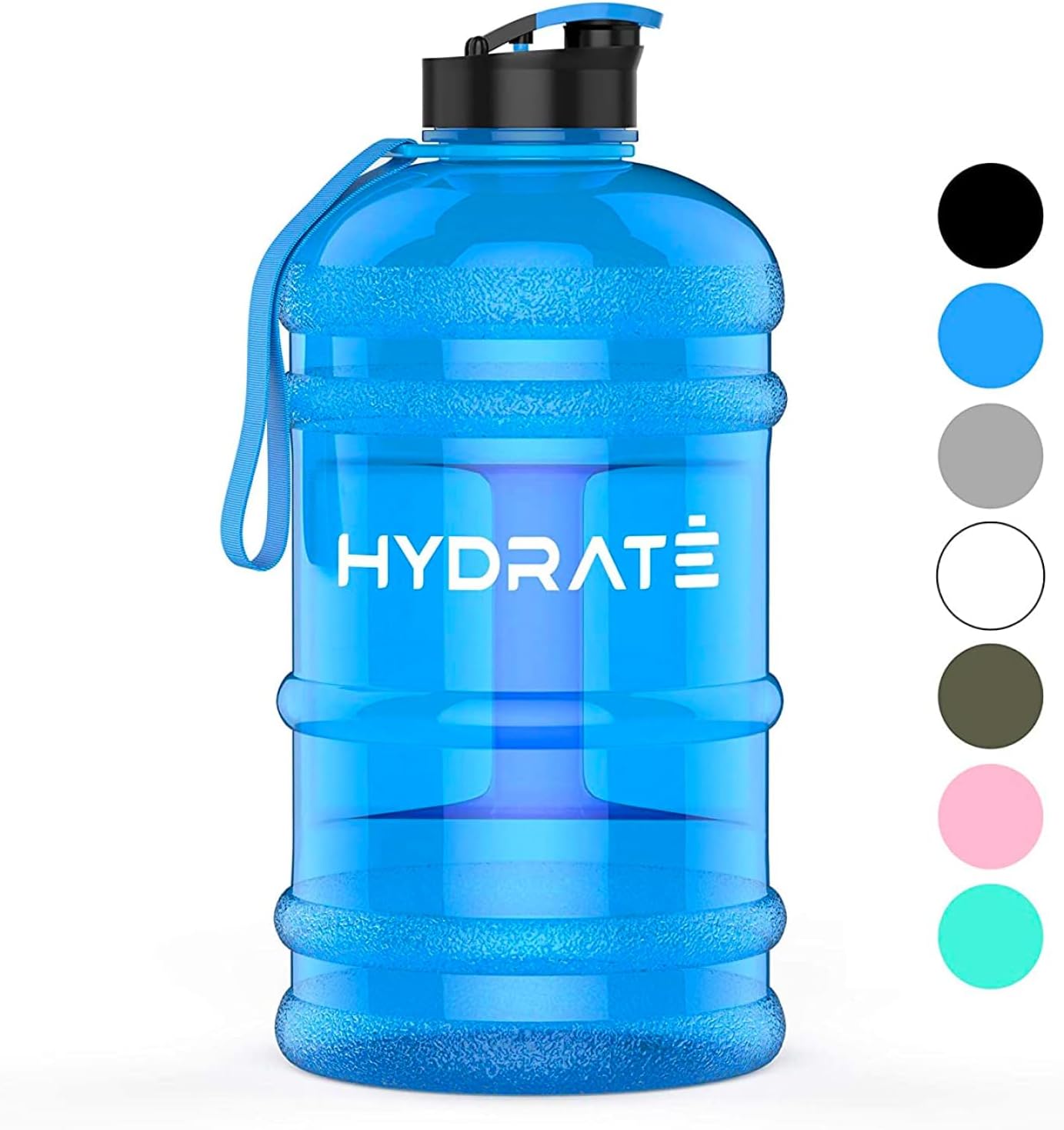 HYDRATE XL Jug Half Gallon Water Bottle with Nylon Carrying Strap & Leak-Proof Flip Cap - 2 Liter Water Jug - Large Capacity for Gym, Workouts, Sports, Running, Jogging, Travel - Matte Nude (74 oz)