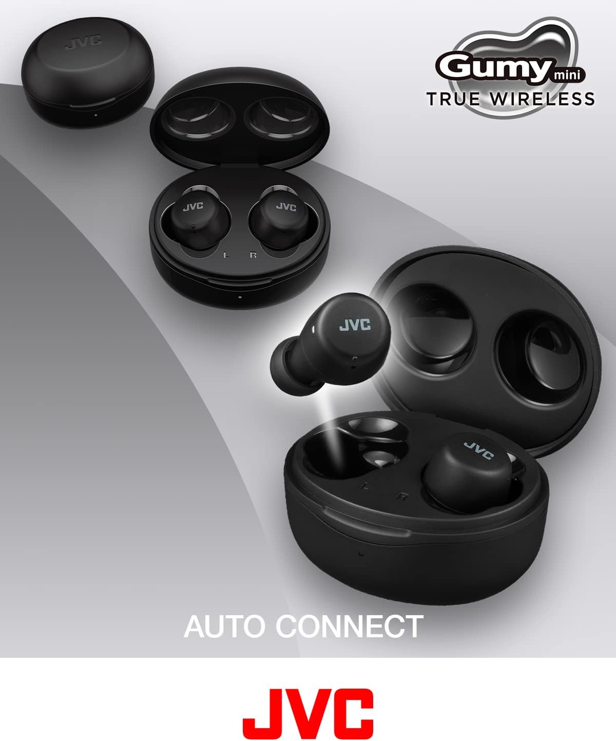 JVC Gumy Mini True Wireless Earbuds [Amazon Exclusive Edition], Bluetooth 5.1, Splash Protection (IPX4), Long Battery Life (up to 15 Hours) - HA-Z55T-B (Black)