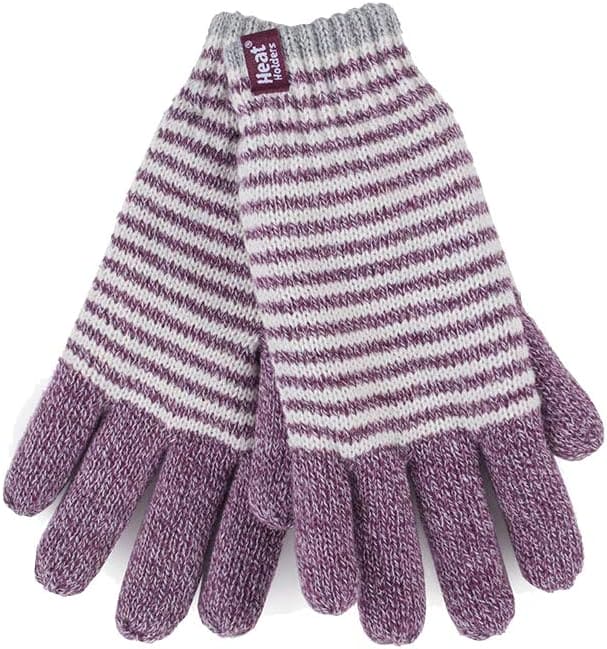 HEAT HOLDERS - Ladies Cute Striped Fairisle Warm Knitted Fleece Lined Winter Thermal Gloves