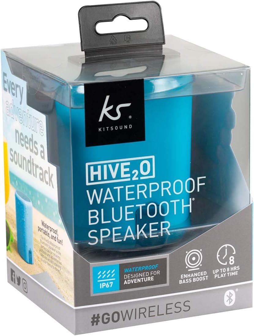 KitSound Hive2o Waterproof Bluetooth Portable Wireless Speaker with Call Handling Function, Blue