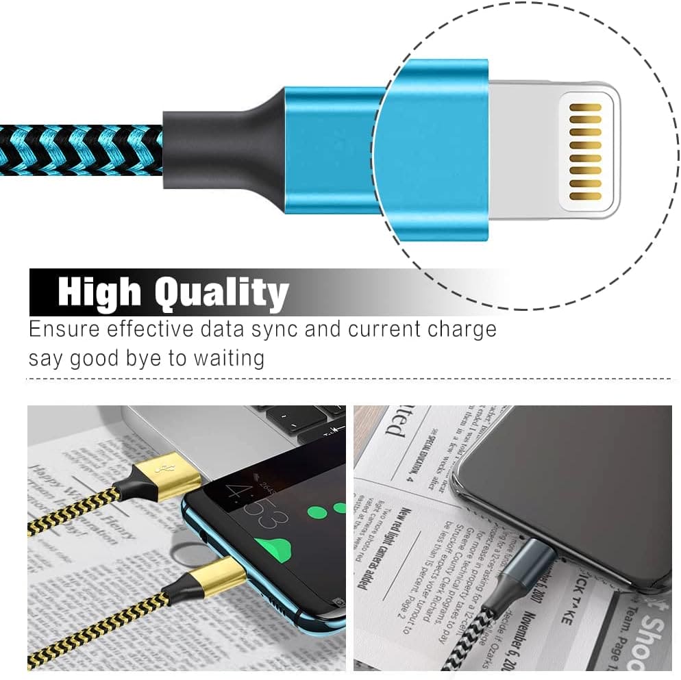 iPhone Charger Cable 3Pack 6FT/1.8M Lightning Cable Nylon Braided MFi Certified Apple iPhone Charger Cables USB Long iPhone Charging Lead For iPhone 14 pro max 14 pro 13 12 11 XS X XR 8 7 6 plus