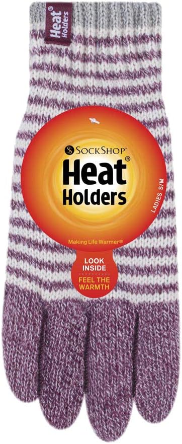 HEAT HOLDERS - Ladies Cute Striped Fairisle Warm Knitted Fleece Lined Winter Thermal Gloves