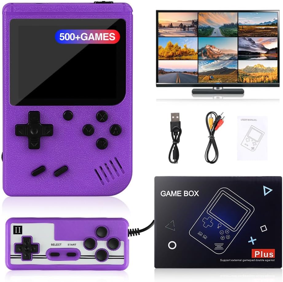 Handheld Game Console, 3.0 Inch Screen, Retro Mini Games Console 500+ Classic FC Games, Support Up to 2 Players & TV Ideal Christmas or Birthday Gift