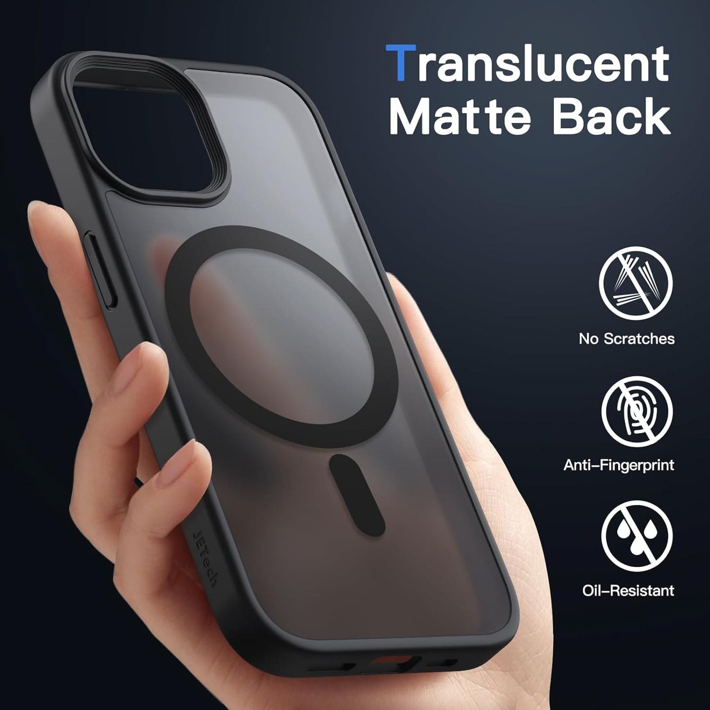 JETech Magnetic Case for iPhone 15 6.1-Inch Compatible with MagSafe, Translucent Matte Back Slim Shockproof Phone Cover (Black)