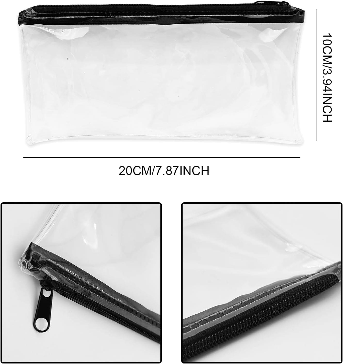 Zamasha Clear Pencil Case Black with Strong Zipper | 22x4x9 cm Stylish, Practical and Transparent Pencil Case | Versatile Storage for Stationery, Toiletries, Makeup, Travel & Office Supplies