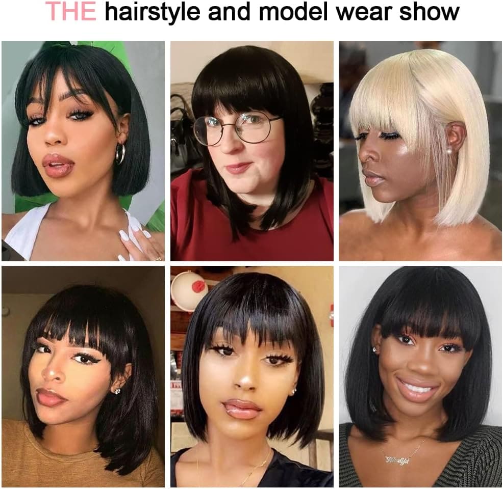 Kalyss Synthetic Bob Wigs for Women Short Dark Brown Bob Wig Natural Looking Straight Ladies Daily Hair Wig with Fringe for Cosplay Halloween Christmas Party