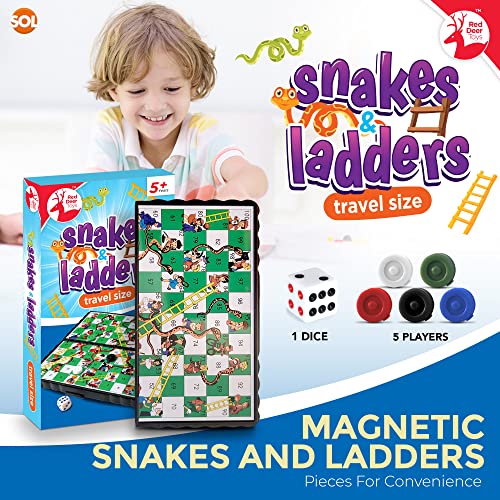 SOL Travel Snakes And Ladders Game For Kids | Mini Snakes And Ladders Travel Game For Kids | Snake Games for Kids Snake and Ladders Game | Magnetic Snakes and Ladders Travel Games For Adult + Sticker