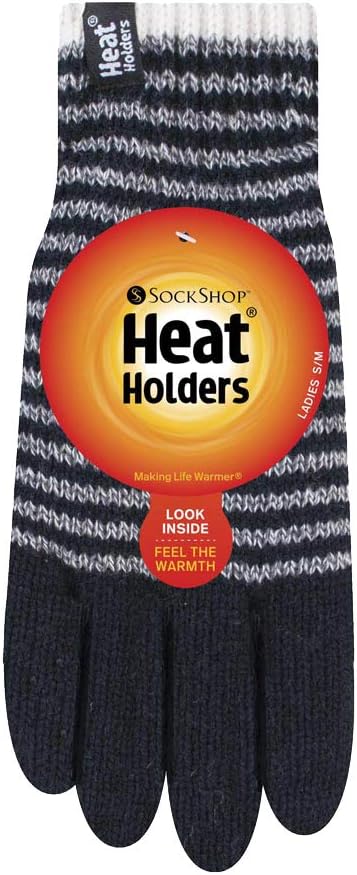 HEAT HOLDERS - Ladies Cute Striped Fairisle Warm Knitted Fleece Lined Winter Thermal Gloves