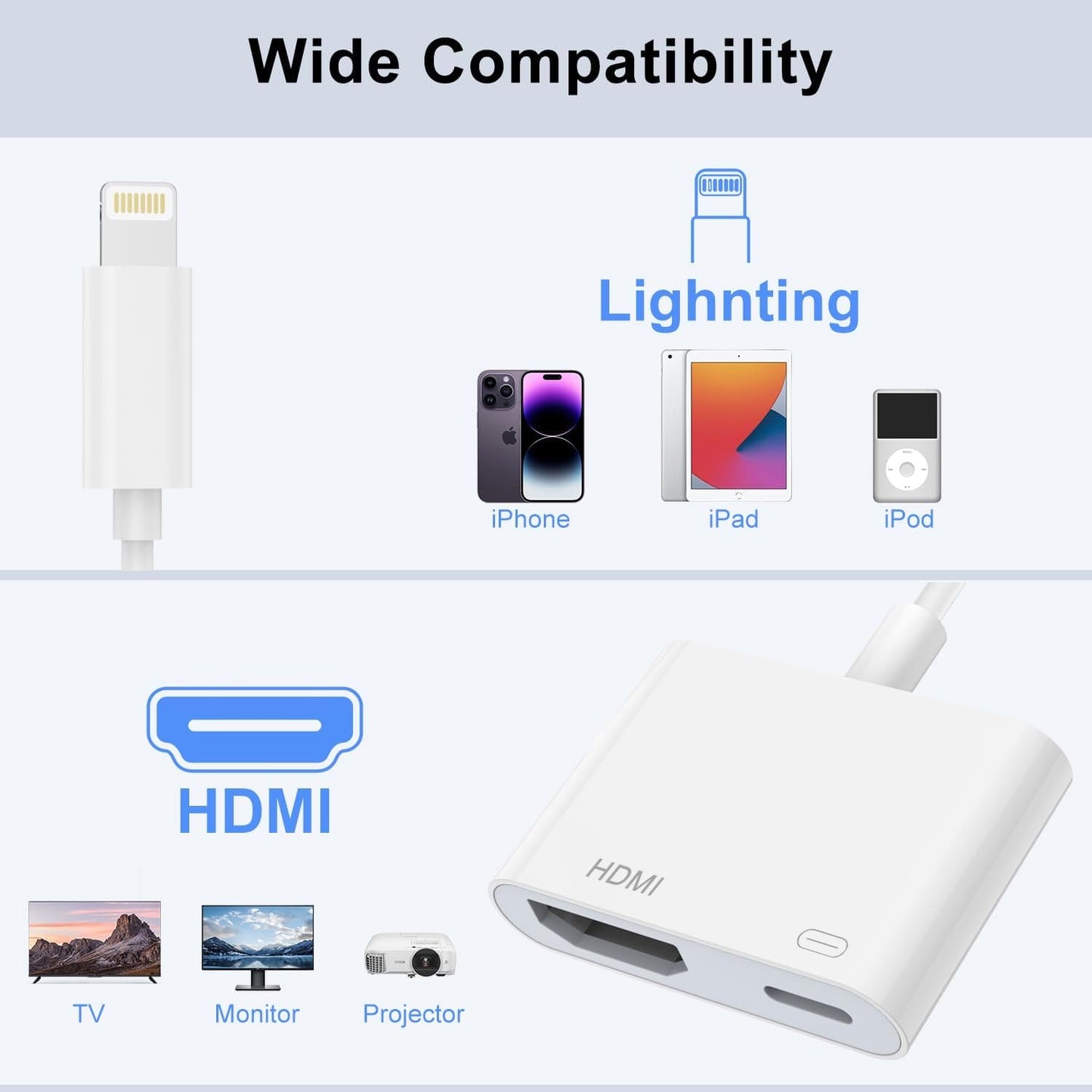 [Apple MFi Certified] Lightning Digital AV Adapter iPhone iPad HDMI Adapter to TV HDMI Cable Connector 1080P Sync Screen TV/HDTV/Monitor/Projector Compatible with iPhone iPad iPod - Plug and Play