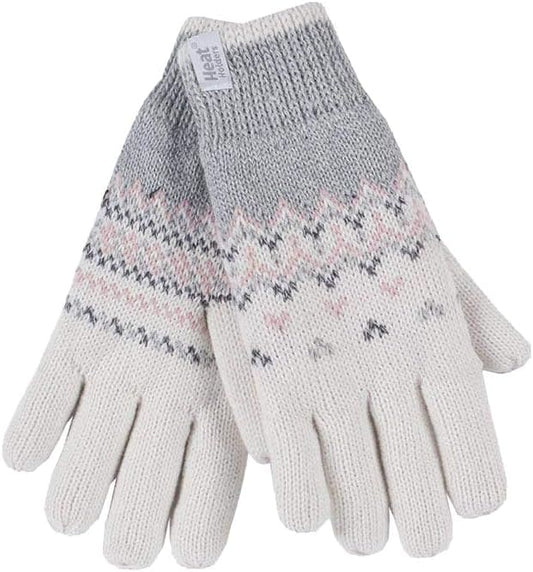 HEAT HOLDERS - Ladies Cute Striped Fairisle Warm Knitted Fleece Lined Winter Thermal Gloves