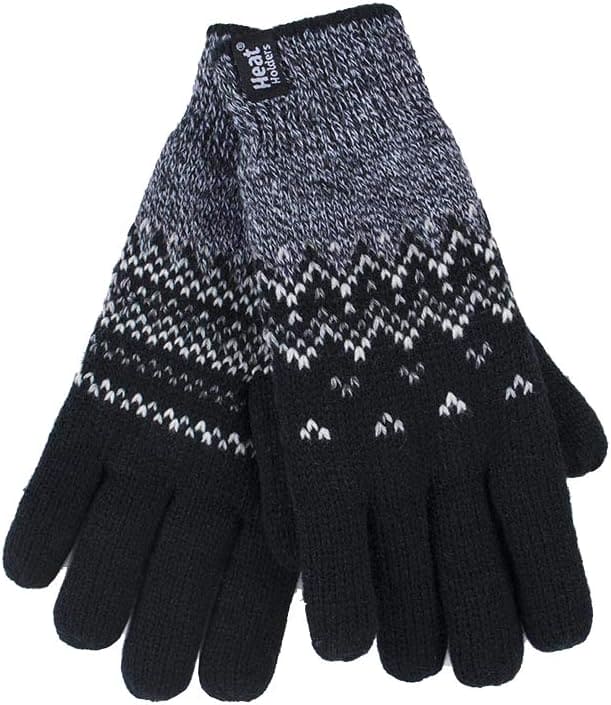 HEAT HOLDERS - Ladies Cute Striped Fairisle Warm Knitted Fleece Lined Winter Thermal Gloves