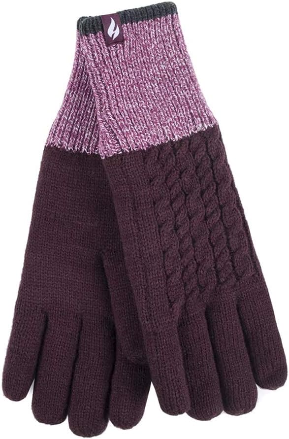 HEAT HOLDERS - Ladies Cute Striped Fairisle Warm Knitted Fleece Lined Winter Thermal Gloves