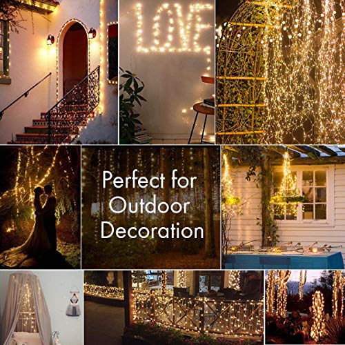 [2 Pack] Fairy String Lights, 120LED 12M/40Ft 8 Modes USB Plug in Powered Lights Waterproof Outdoor/Indoor Copper String Lights with Remote Timer for Bedroom, Party, Christmas (Warm White)