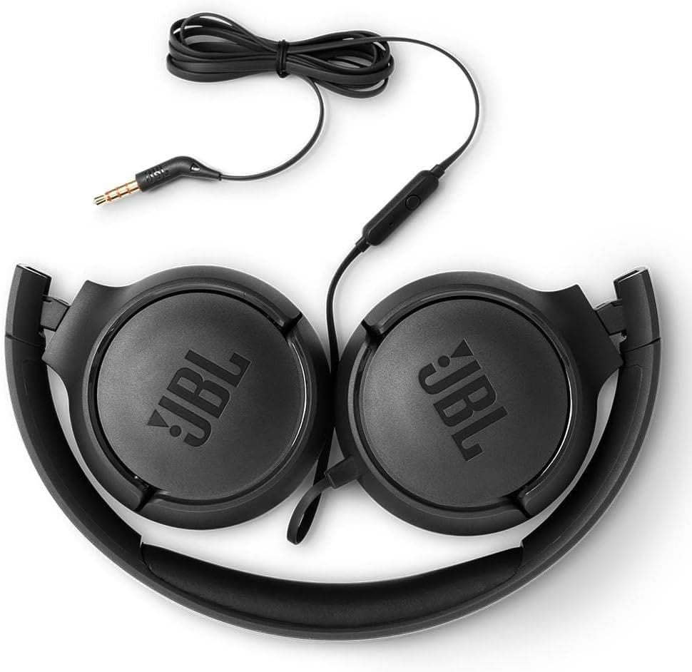 JBL T500 in Black – Over Ear Lightweight, Foldable Headphones with Pure Bass Sound – 1-Button Remote / Built-In Microphone