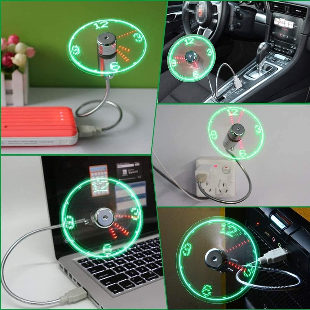 huiheng USB LED Fan, Mini LED Clock Fan with Flexible Gooseneck, Personal Silent Laptop Fan USB Powered for Home Office