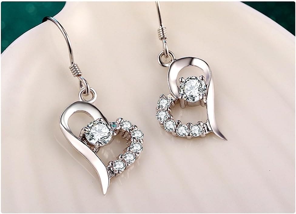 Kim Johanson Women's Earrings *White Heart* Stainless steel with Cubic Zirconia Including Jewellery Bag