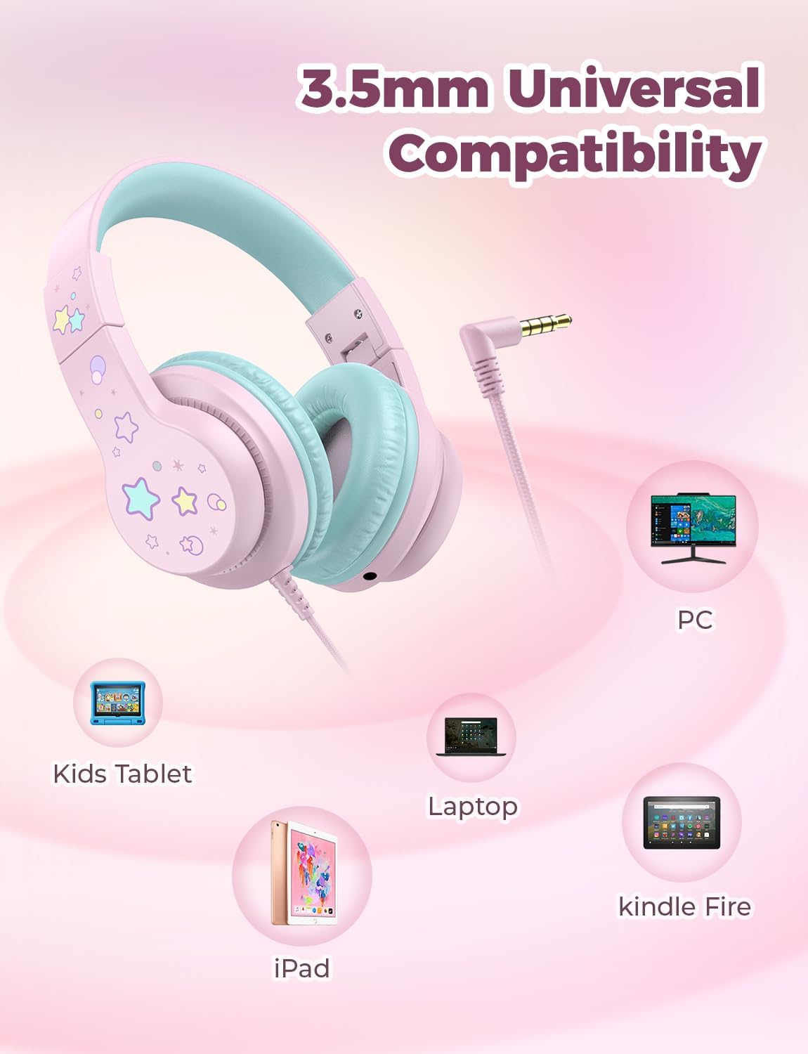 iClever HS19 Kids Headphones Over Ear, HD Stereo Headphones with Microphone for Children, Volume Limiter 85/94dB, Sharing Function, Foldable Headphones for School/Travel/Phone/Kindle/PC/MP3