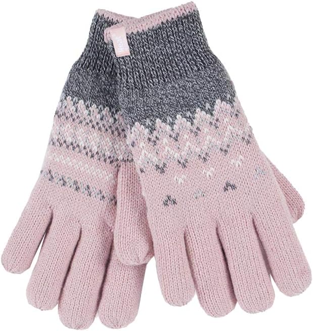 HEAT HOLDERS - Ladies Cute Striped Fairisle Warm Knitted Fleece Lined Winter Thermal Gloves