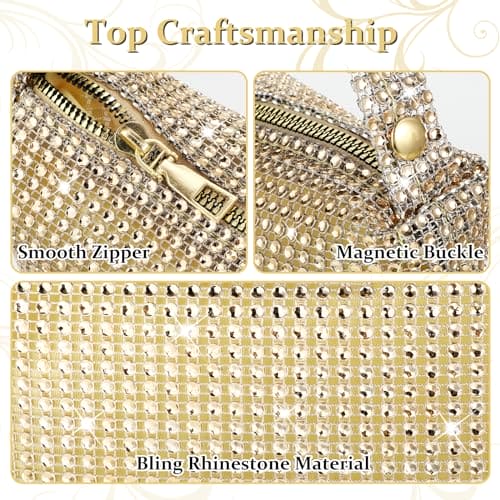 Giantree Bling Rhinestone Handbag for Women, Sparkly Evening Handbag Dumpling Bag Dinner Bag Lady Girl Party Shiny Clutch Purse for Evening Prom Wedding Party Banquet(Gold)