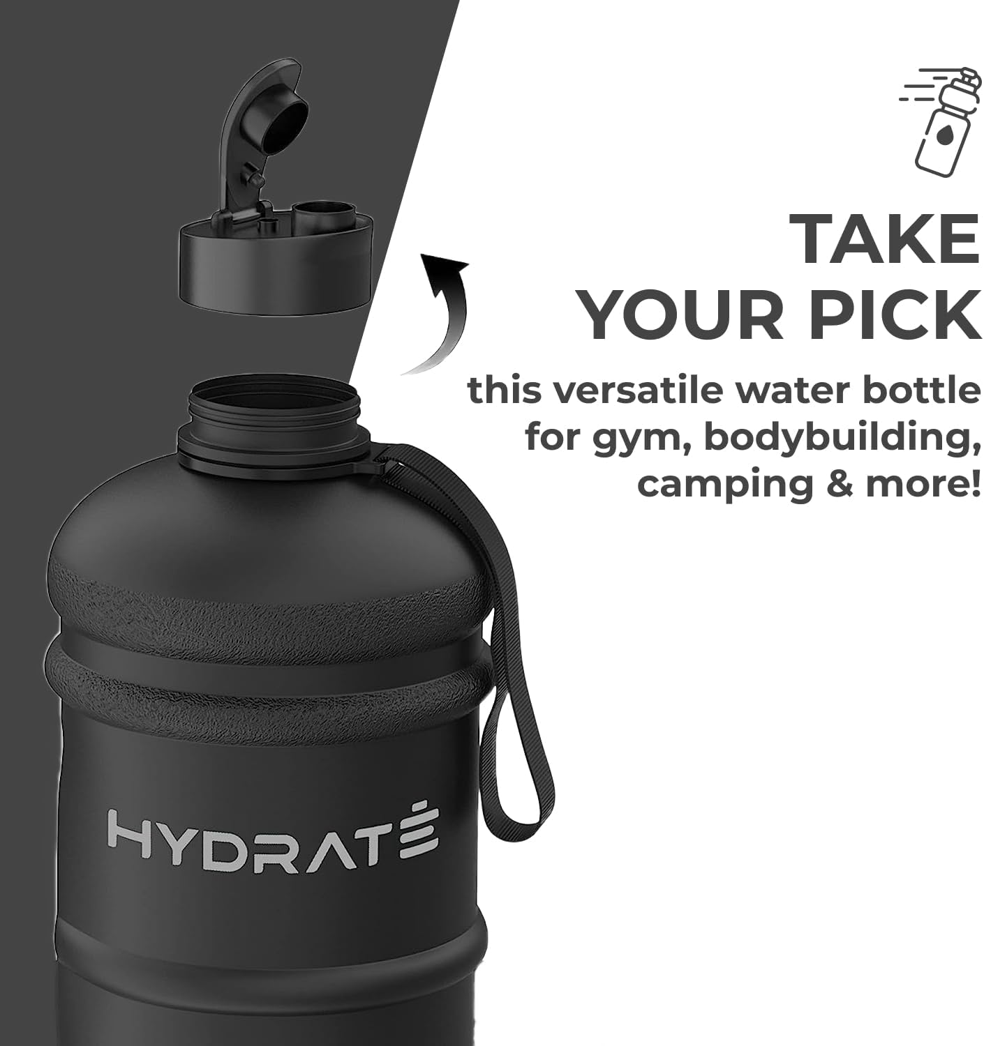 HYDRATE XL Jug Half Gallon Water Bottle with Nylon Carrying Strap & Leak-Proof Flip Cap - 2 Liter Water Jug - Large Capacity for Gym, Workouts, Sports, Running, Jogging, Travel - Matte Nude (74 oz)