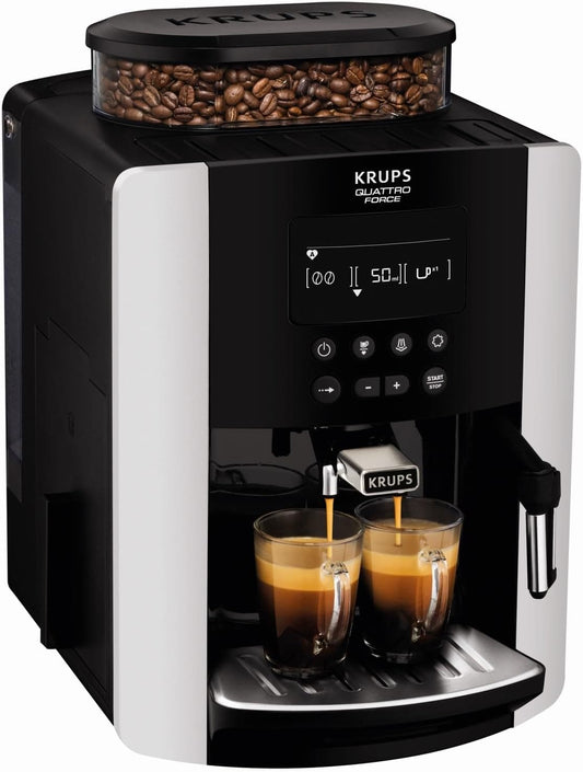 KRUPS Arabica Digital Automatic Coffee Machine, Bean to Cup, Espresso & Cappuccino Maker, 1.7 litre Water Tank, Silver, EA817840